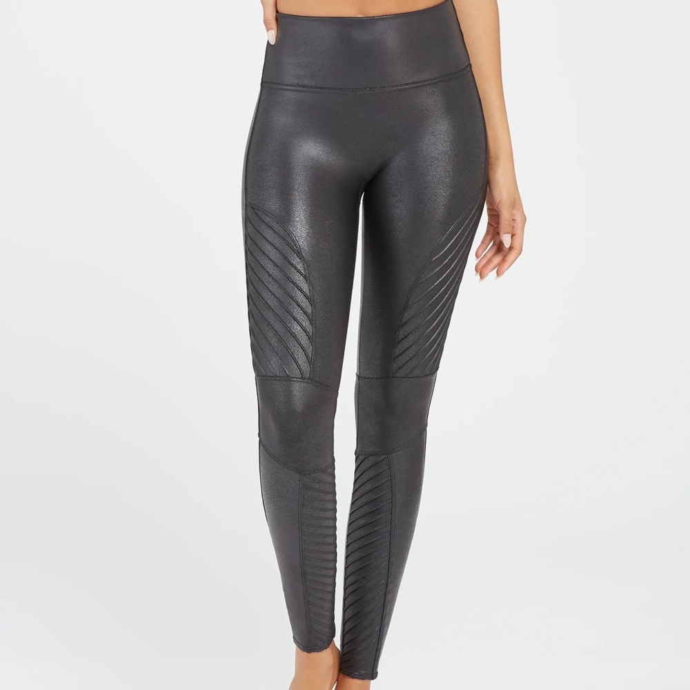 Spanx Black Faux Leather Moto Leggings Medium